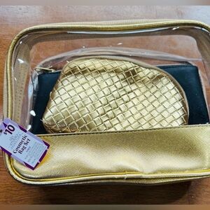 NWT Studio Selections Chic 3 piece Gold and Black Cosmetic Bag Set